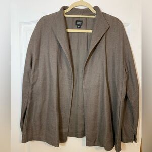 Eileen Fisher Open Front Jacket Size LARGE Collarless Linen Cotton Blend Unlined